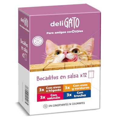 Alimento para gato bocaditos en salsa Dia Deligato pack 12 x 100 g-0