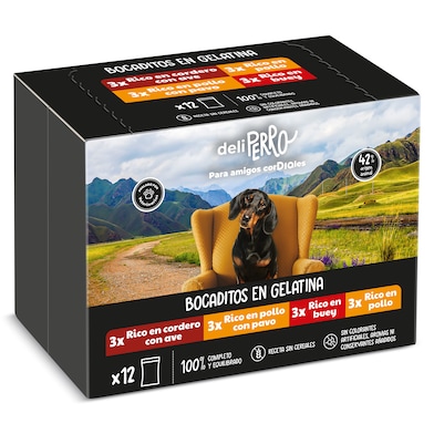 Alimento para perros bocaditos en gelatina Dia Deliperro 12 x 100 g-0