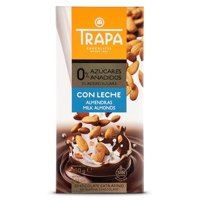 Chocolate con leche y almendras 0% azúcares añadidos Trapa 100 g-0