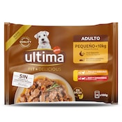 Alimento para perros adultos mini mix pollo/buey Ultima 4 x 100 g