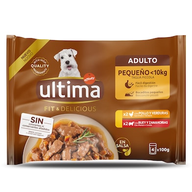 Alimento para perros adultos mini mix pollo/buey Ultima 4 x 100 g-0
