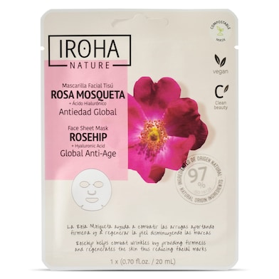 Mascarilla facial rosa mosqueta tissue Iroha nature 1 unidad-0