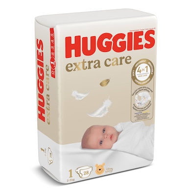 Pañales para recién nacido 2-5 kg talla 1 Huggies Extra Care 28 unidades-0