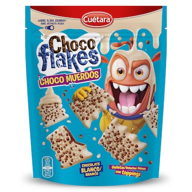 Galletas con chocolate blanco y toppings choco muerdos Cuétara Flakes 100 g-0