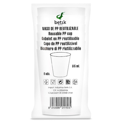 Vaso reutilizable de 515 ml Betik 6 unidades-0