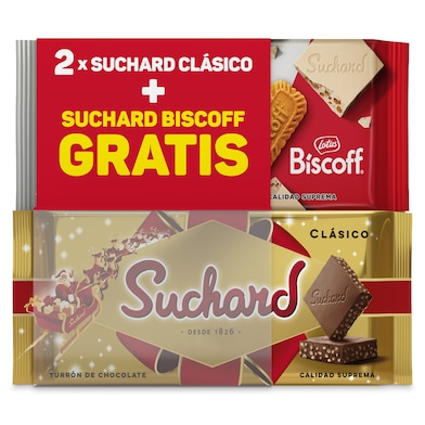 Turrón de chocolate clásico Suchard pack 2 uds + bombones-0