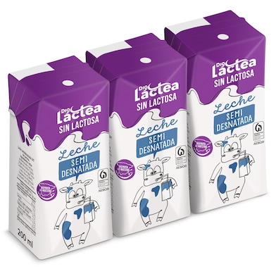 Leche semidesnatada sin lactosa Dia Láctea 3 x 200 ml-0