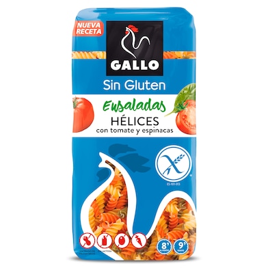 Hélices con tomate y espinacas sin gluten Gallo 450 g-0