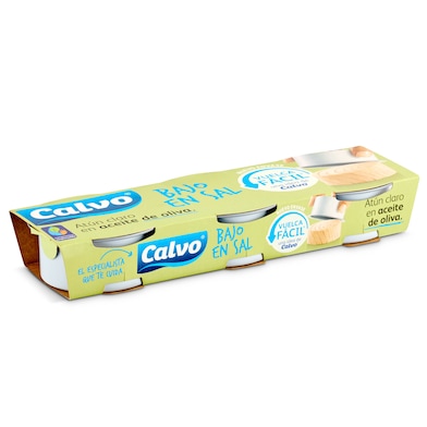 Atún claro en aceite de oliva bajo en sal Calvo 3 x 52 g-0