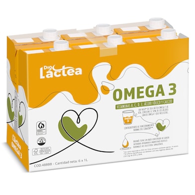 Leche desnatada omega 3 Dia Láctea pack 6 x 1 L-0