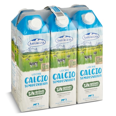 Leche semidesnatada calcio Asturiana pack 6 x 1 L-0