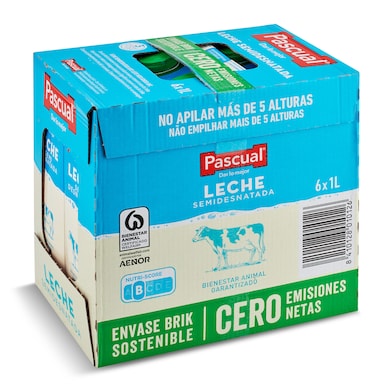 Leche semidesnatada Pascual pack 6 x 1 L-0